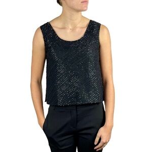 ADRIANNA PAPELL SILK BLACK BEAD EMBELLISHED CLASSIC HOLIDAY EVENING TANK TOP